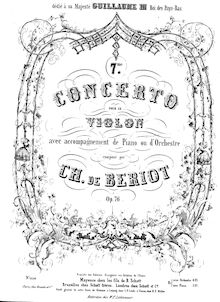 Partition complète et , partie, violon Concerto No.7, Bériot, Charles-Auguste de par Charles-Auguste de Bériot