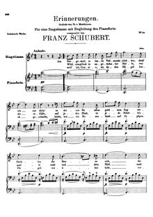Partition complète, Erinnerungen, D.98, Memories, Schubert, Franz