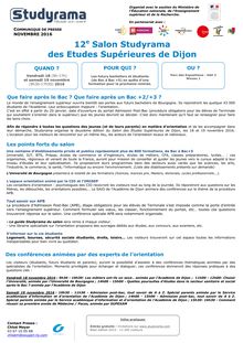 Studyrama organise le 12e Salon des Etudes Supérieures à Dijon, les 18 et 19 novembre 2016