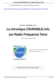 La chronique CDURABLE.info sur Radio Fréquence Terre