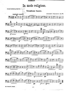Partition basse Trombone, en Modo Religioso, Op.38, E♭ major, Glazunov, Aleksandr
