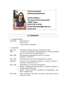 Tatiana Henriquez Marketing Department Contact address : 217 ...
