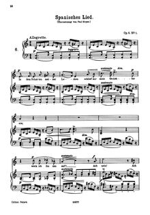 Partition No. 1: Spanisches Lied, 6 chansons, 6 Gesänge, Brahms, Johannes
