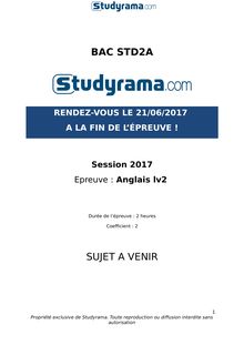 Sujet Bac STD2A 2017 - LV2 Anglais 