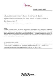 L évaluation des infrastructures de transport. Quelle représentation théorique des liens entre l infrastructure et le développement ? - article ; n°1 ; vol.17, pg 17-35