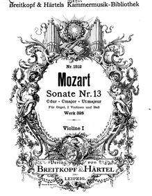 Partition violons I, église Sonata, Church Sonata No.14Church Sonata No.15 par Wolfgang Amadeus Mozart