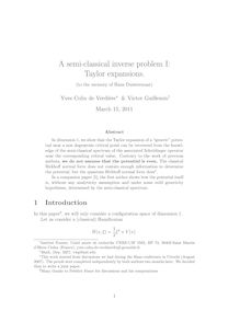 A semi classical inverse problem I: Taylor expansions