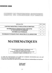 Mathématiques 2008 BTS Techniques physiques pour l'industrie et le laboratoire