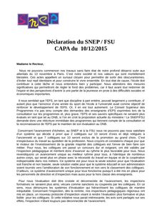 Déclaration CAPA du 10/12/2015