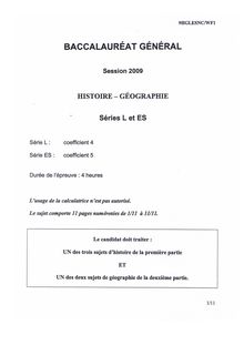 Sujet du bac ES 2009: Histoire Géographie