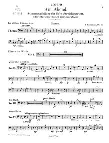 Partition Basses, Am Abend, Am Abend, C dur, Op. 99 [Stimmungsbilder für Solo-Streichquartett (oder Streichorchester mit Contrabass) von J.] Rosenhain. ; (String Quartet No.4)