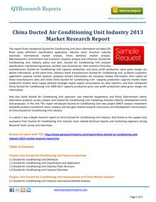 Worldwide Study on China Ducted Air Conditioning Unit Market 2013 by qyresearchreports.com