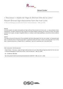« Nouveaux » objets de l Age du Bronze tirés de la Loire / Recent Bronze Age discoveries from the river Loire - article ; n°1 ; vol.24, pg 63-68