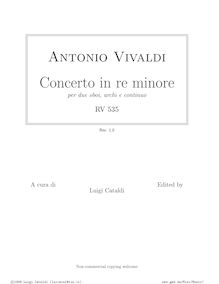 Partition compléte et Editorial Notes, Concerto pour 2 hautbois en D minor, RV 535