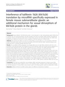 Interference of kallikrein 1b26 (klk1b26) translation by microRNA specifically expressed in female mouse submandibular glands: an additional mechanism for sexual dimorphism of klk1b26 protein in the glands