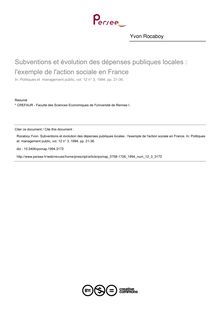 Subventions et évolution des dépenses publiques locales : l exemple de l action sociale en France - article ; n°3 ; vol.12, pg 21-36