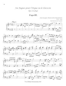 Partition Fuga No.3 en C minor, 6 Fugues pour l orgue ou le clavecin