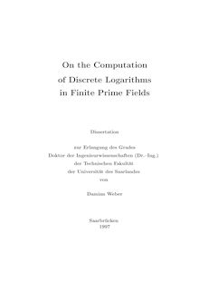 On the computation of discrete logarithms in finite prime fields [Elektronische Ressource] / von Damian Weber