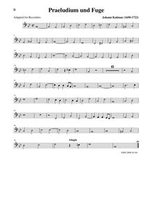 Partition basse enregistrement , Prelude et Fugue, B♭ major, Kuhnau, Johann