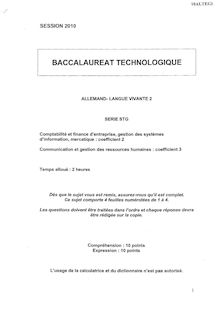 Allemand LV2 2010 S.T.G (Communication et Gestion des Ressources Humaines) Baccalauréat technologique