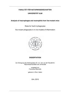 Analysis of macrophages and neutrophils from Vav-mutant mice [Elektronische Ressource] : roles for Vav3 in phagocytes ; Vav-mutant phagocytes in in vivo models of inflammation / vorgelegt von Francesca Mannella
