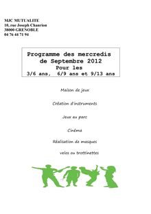 Programme du Centre de Loisirs MJC Mutualité - Septembre 2012