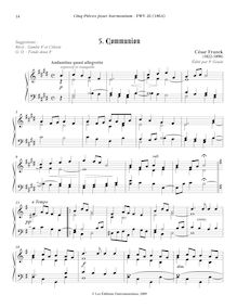 Partition , Communion (E major), Cinq Pièces pour harmonium, 5 Pieces for harmonium