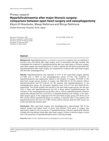 Hyperbilirubinaemia after major thoracic surgery: comparison between open-heart surgery and oesophagectomy