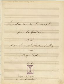 Partition Manuscript Copy, Fantaisie de Concert, Op.6, Coste, Napoléon