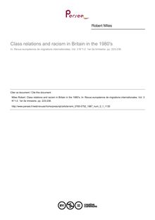 Class relations and racism in Britain in the 1980 s - article ; n°1 ; vol.3, pg 223-238