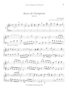 Partition , Basse de Trompette en C, Livre d orgue de Montréal, Anonymous
