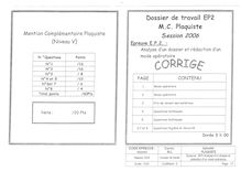 Corrige MC PLAQUISTE Analyse d un dossier et redaction d un mode operatoire 2006