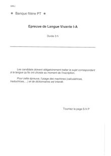 Langues vivantes A 2002 Classe Prepa PT Banque Filière PT