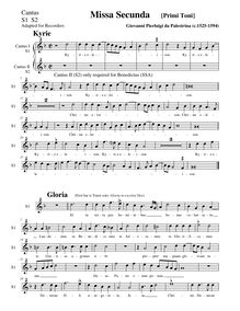 Partition Soprano 1 & 2 enregistrements, Missa - Primi Toni, G minor