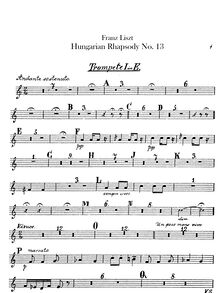 Partition trompette 1, 2 (E), Hungarian Rhapsody No.13, Andante sostenuto