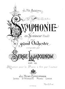 Partition complète, Symphonie en Si mineur, pour grand orchestre par Sergey Lyapunov