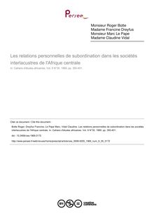 Les relations personnelles de subordination dans les sociétés interlacustres de l Afrique centrale - article ; n°35 ; vol.9, pg 350-401
