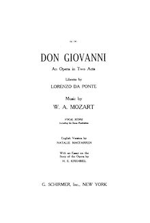 Partition complète, Don Giovanni, Il dissoluto punito ossia il Don Giovanni