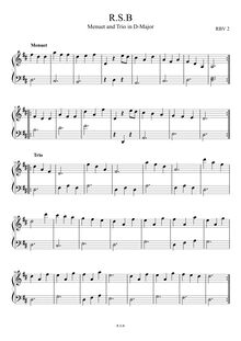Partition complète, Menuet No.2, Menuet and Trio in D major, D major