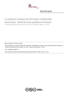 La protection juridique de l information confidentielle économique : étude de droits québécois et français - article ; n°1 ; vol.40, pg 113-138