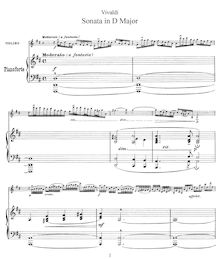 Partition de piano, partition de violon, violon Sonata D major, RV 10