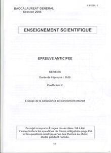 Sujet du bac ES 2006: Enseigement Scientifique