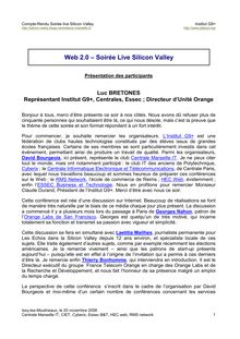 Web 2.0  Soirée Live Silicon Valley