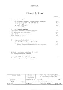 Corrige BACPRO BOIS CONSTRUCTION Mathematiques et sciences physiques 2002