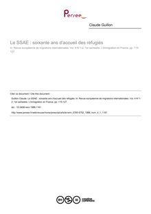 Le SSAE : soixante ans d accueil des réfugiés - article ; n°1 ; vol.4, pg 115-127