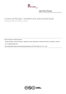 L avenir de l Europe : l ambition d un autre contrat social - article ; n°1 ; vol.75, pg 165-182