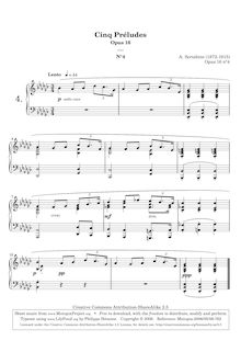 Partition Prelude No.4, Préludes Op.16, Scriabin, Aleksandr