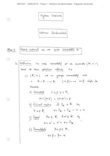 MAT231 Chap Notions fondamentales Espaces vectoriels
