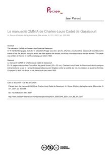 Le manuscrit OMNIA de Charles-Louis Cadet de Gassicourt - article ; n°331 ; vol.89, pg 355-368