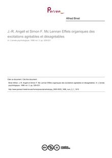 J.-R. Angell et Simon F. Mc Lennan Effets organiques des excitations agréables et désagréables - compte-rendu ; n°1 ; vol.3, pg 529-531